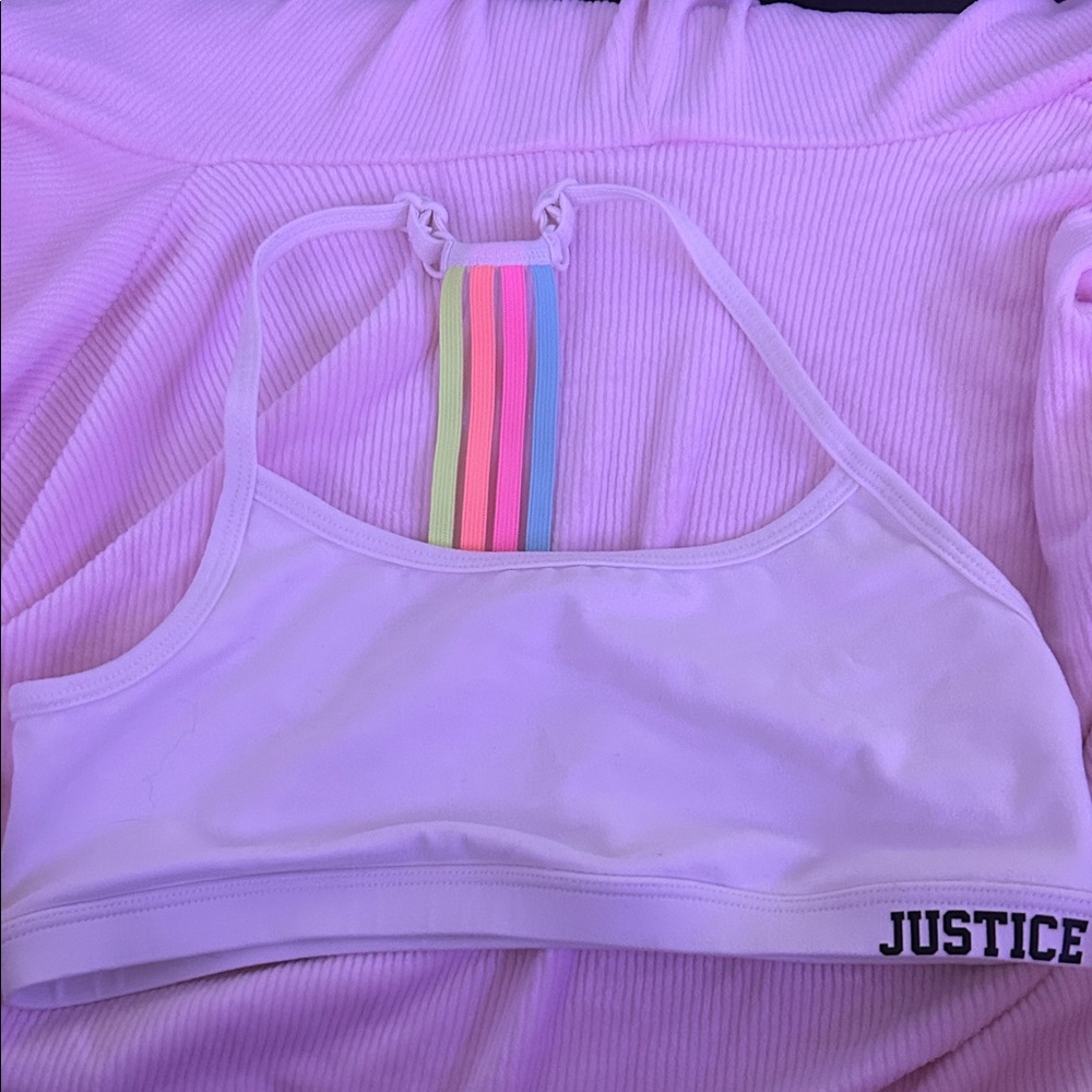 Justice White Sports Bra with Vibrant Straps